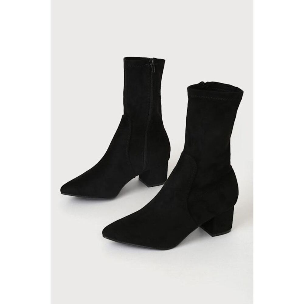 Lulus Dwyla Black Suede Pointed-toe Sock Boots - Size 7